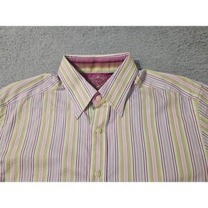 Robert Graham Shirt Men's Medium Multicolor Striped Long Sleeve Button Up Pink‎